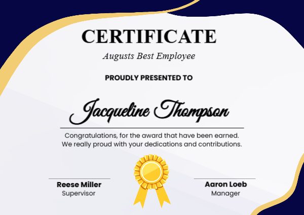 Employee Of The Month Certificate